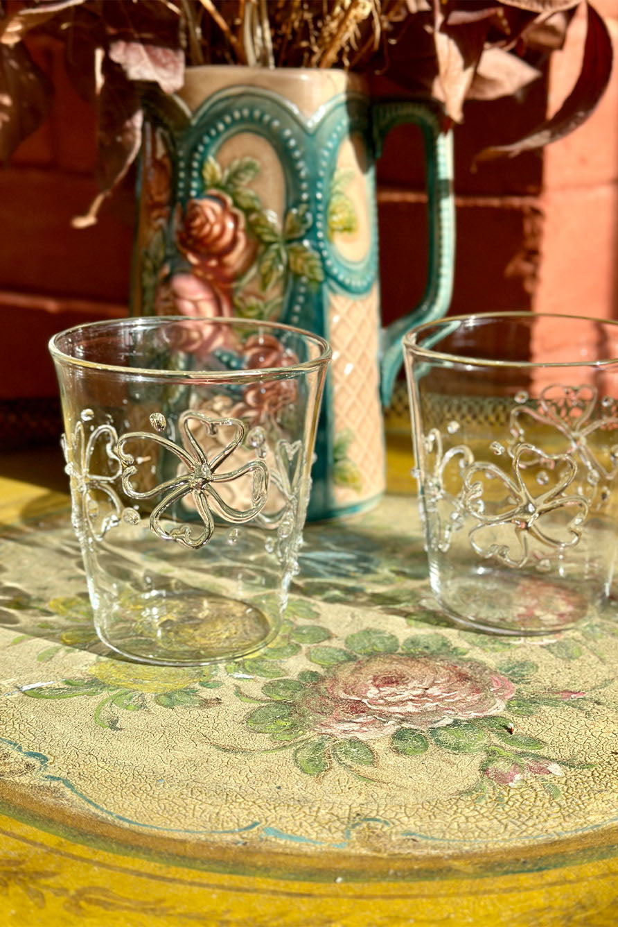 Handblown Clover Pattern Clear Water Glass, 9.5cm