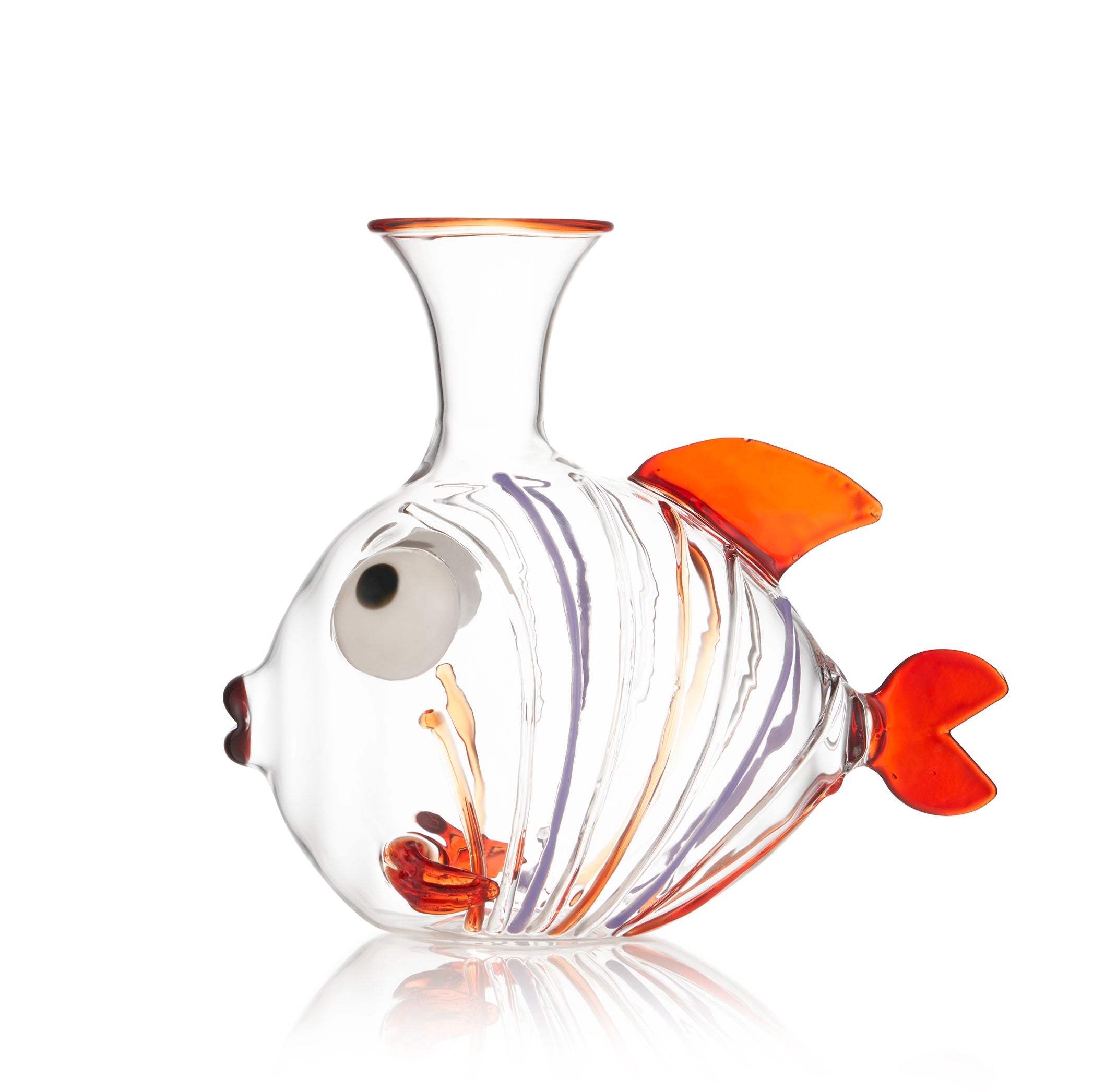 Handblown Glass Colisared Fish Decanter Red and Orange, 25cm