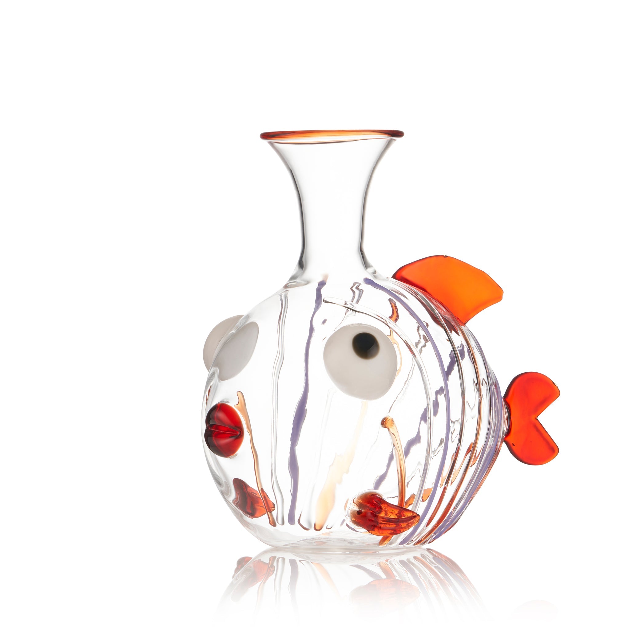 Handblown Glass Colisared Fish Decanter Red and Orange, 25cm