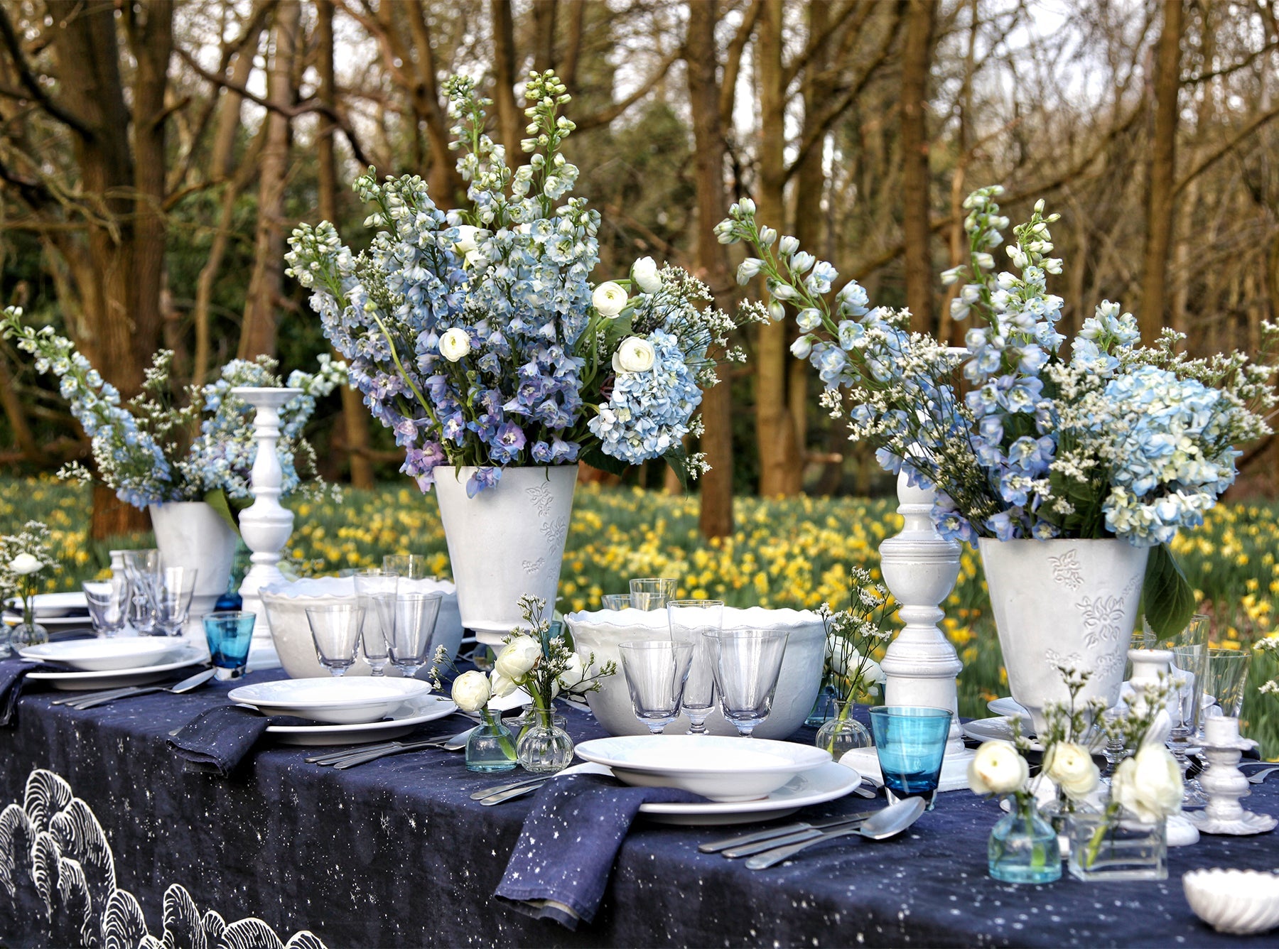 Constellation Linen Tablecloth in Cosmic Blue
