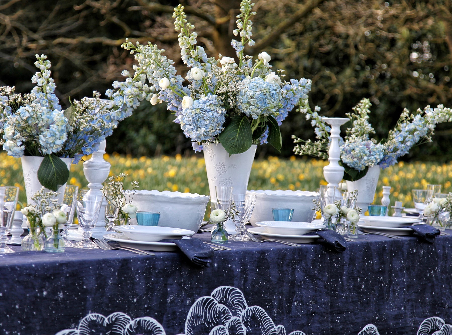Constellation Linen Tablecloth in Cosmic Blue
