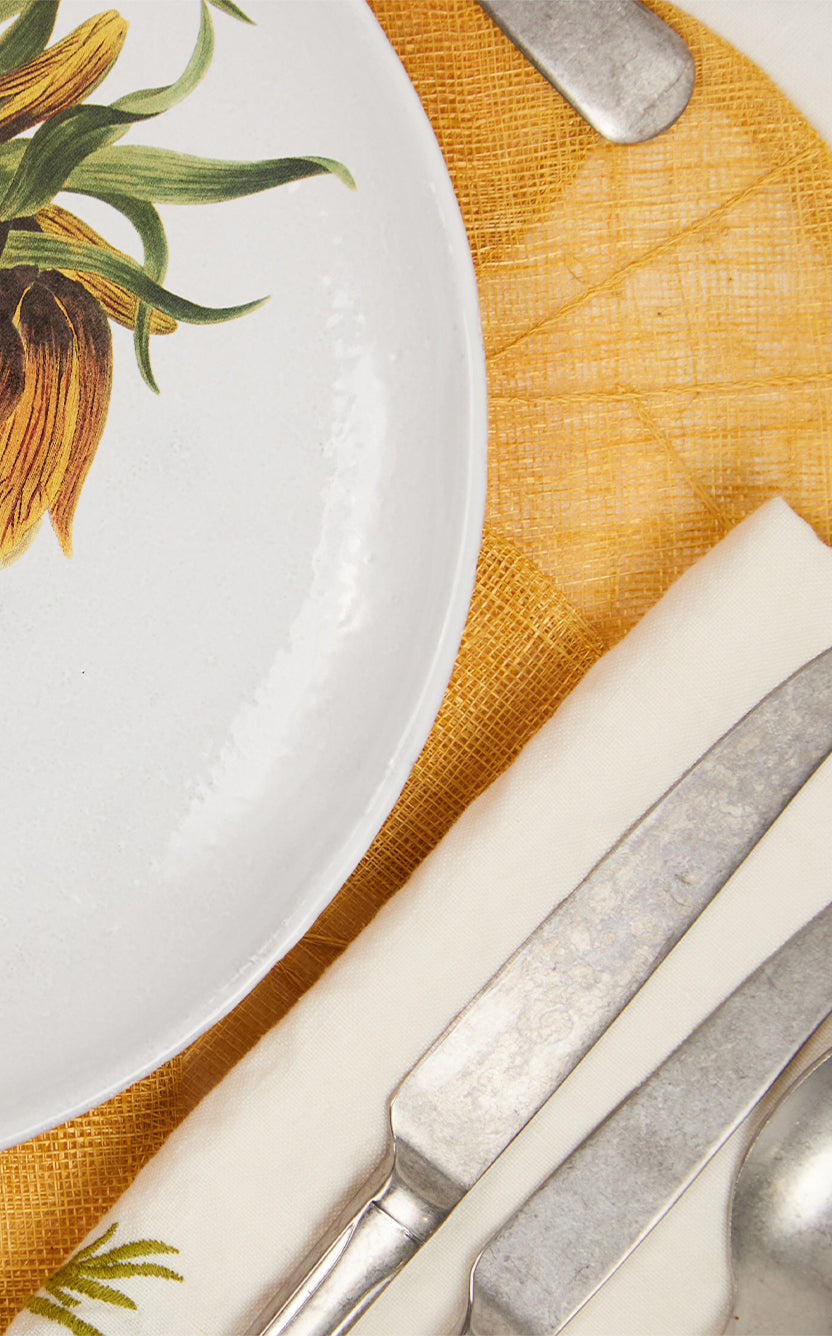 Flower Woven Sinamay Placemat in Lemon Yellow, 40cm