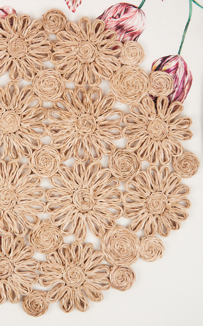 Floral Woven Abaca Placemat in Natural, 40cm