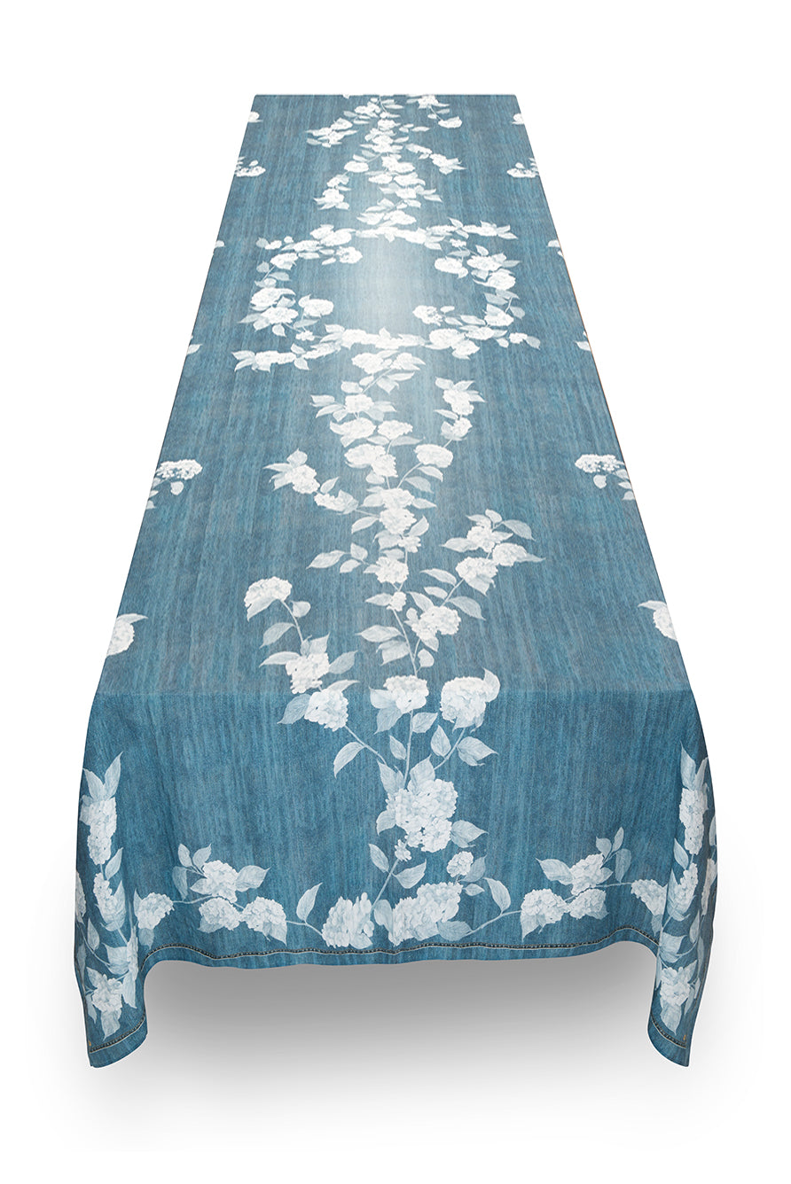 S&B x Blackberry Farm Denim Hydrangea Linen Tablecloth