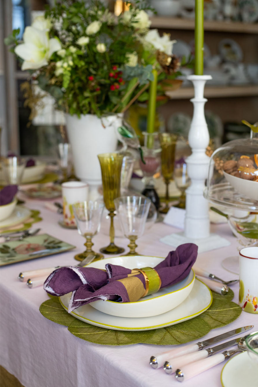 'Full Field Cornice' Linen Napkin in Grape Purple & Gold, 50x50cm