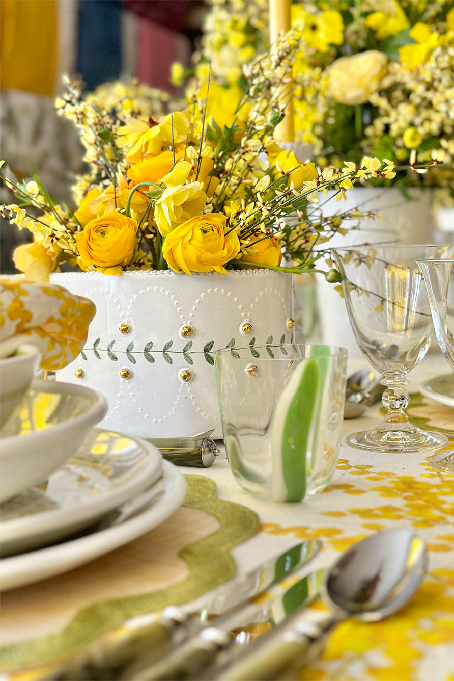 Green Laurel Tulipiere Vase with Gold Ornaments, 15cm