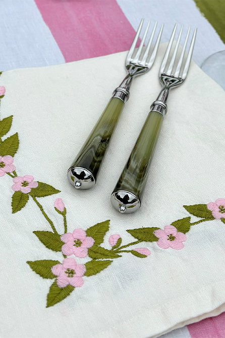 Embroidered Cherry Blossom Linen Napkin, 50x50cm