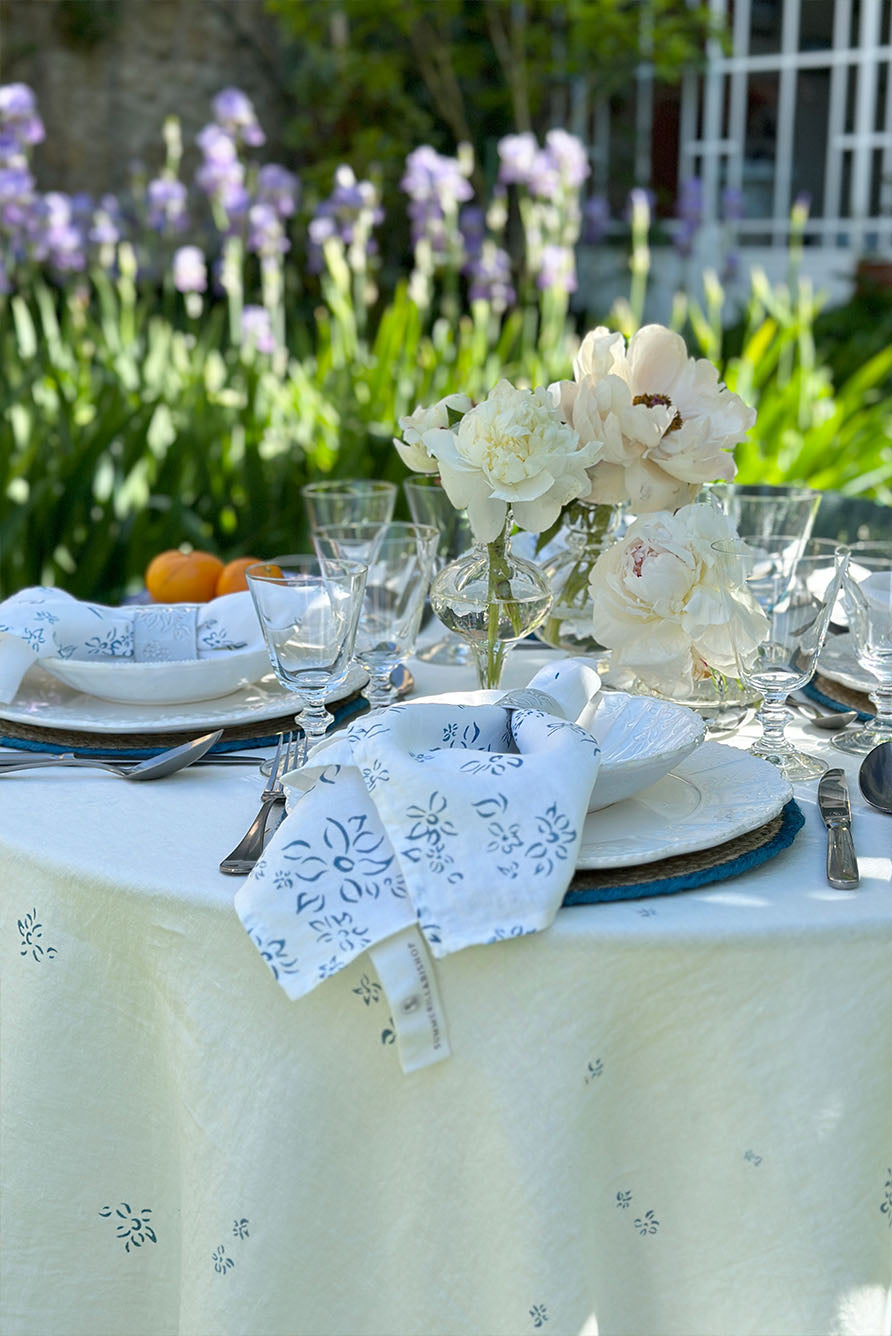 Bernadette's Falling Flower Linen Napkin in Light Blue, 50x50cm