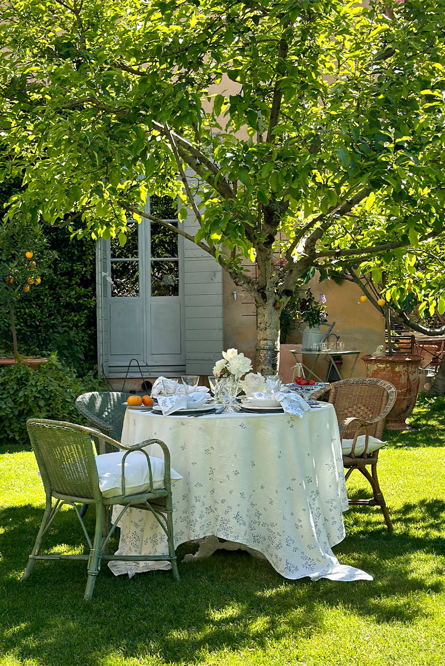 Bernadette's Falling Flower Square Linen Tablecloth in Light Blue, 200cm x 200cm