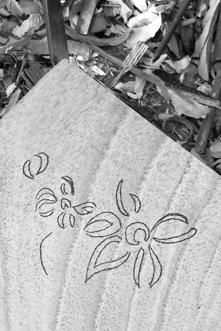 Bernadette's Hand Stamped Falling Flower On Full Field Linen Tablecloth in Sky Blue & Gold