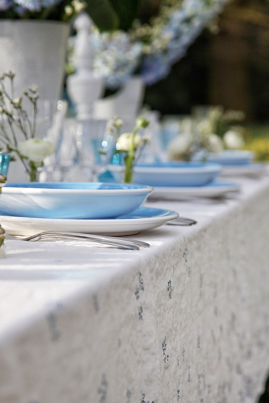 Bernadette's Falling Flower Linen Tablecloth in Light Blue