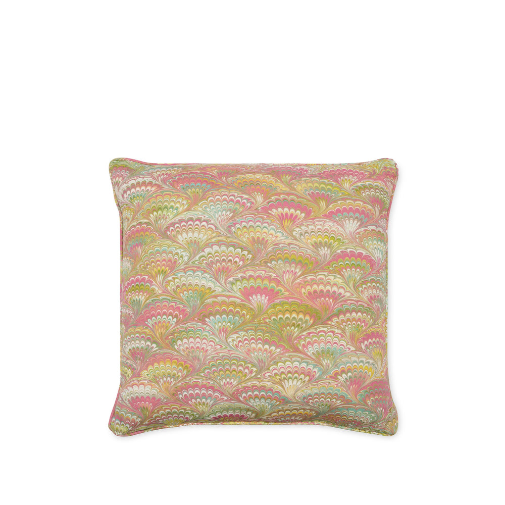 'Marble Fan' Linen Cushion in Pink, Green & Yellow, 50x50cm