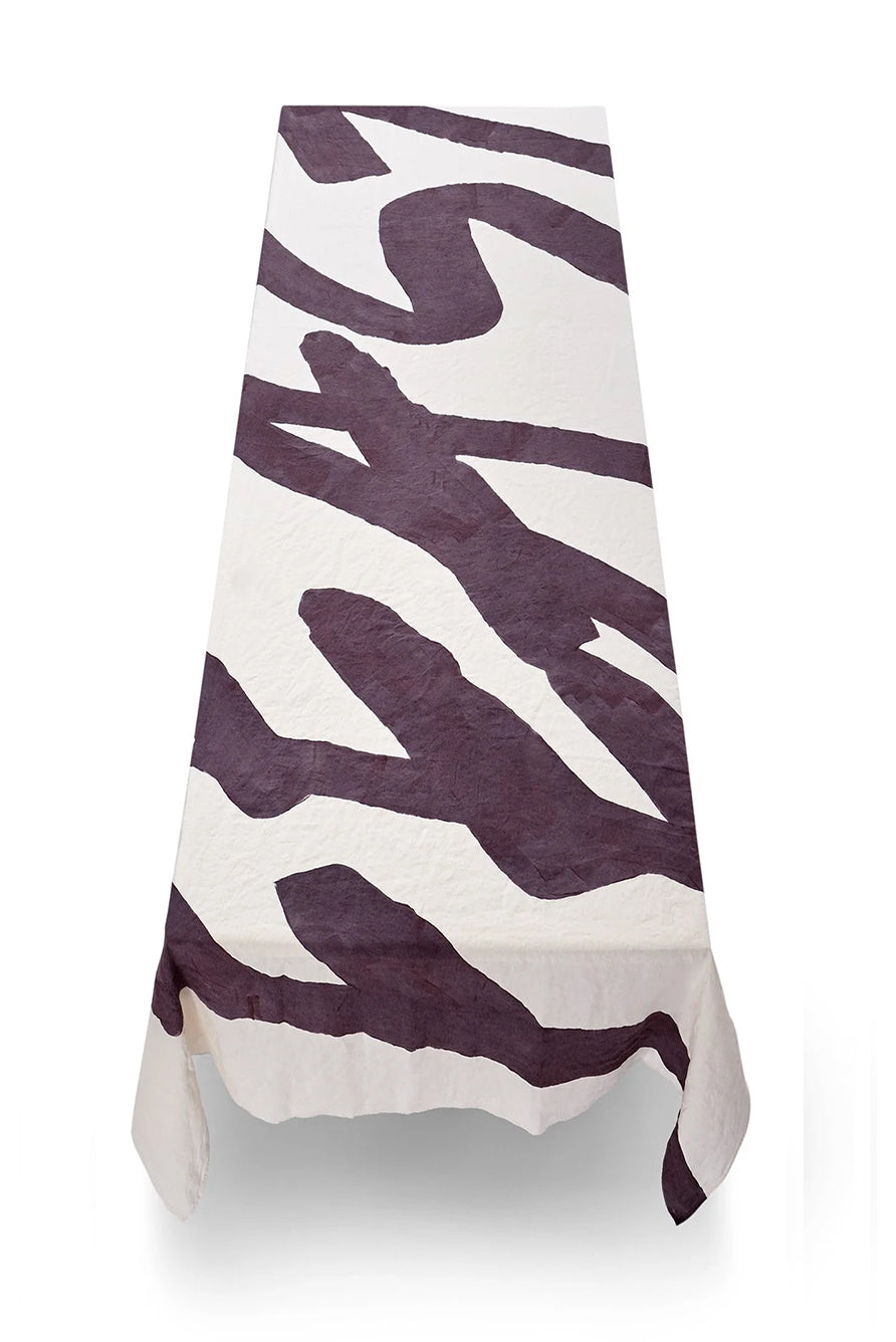 'Feast' Word Linen Tablecloth in Grape Purple