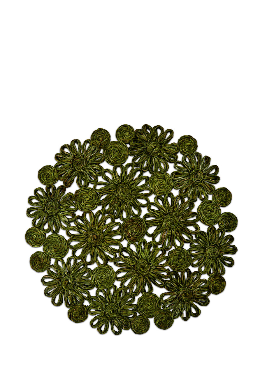 Floral Woven Abaca Placemat in Grass Green, 40cm