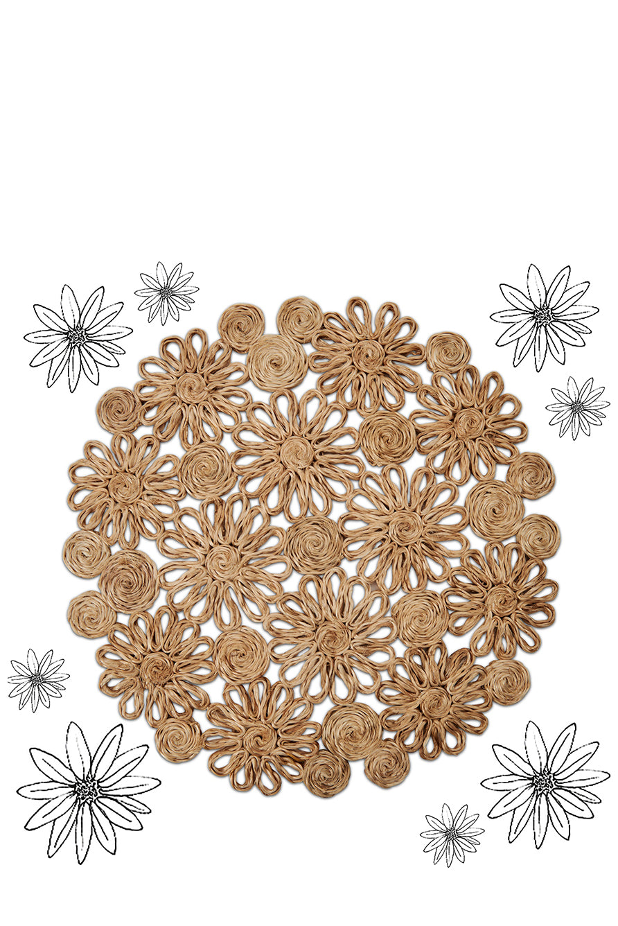 Floral Woven Abaca Placemat in Natural, 40cm