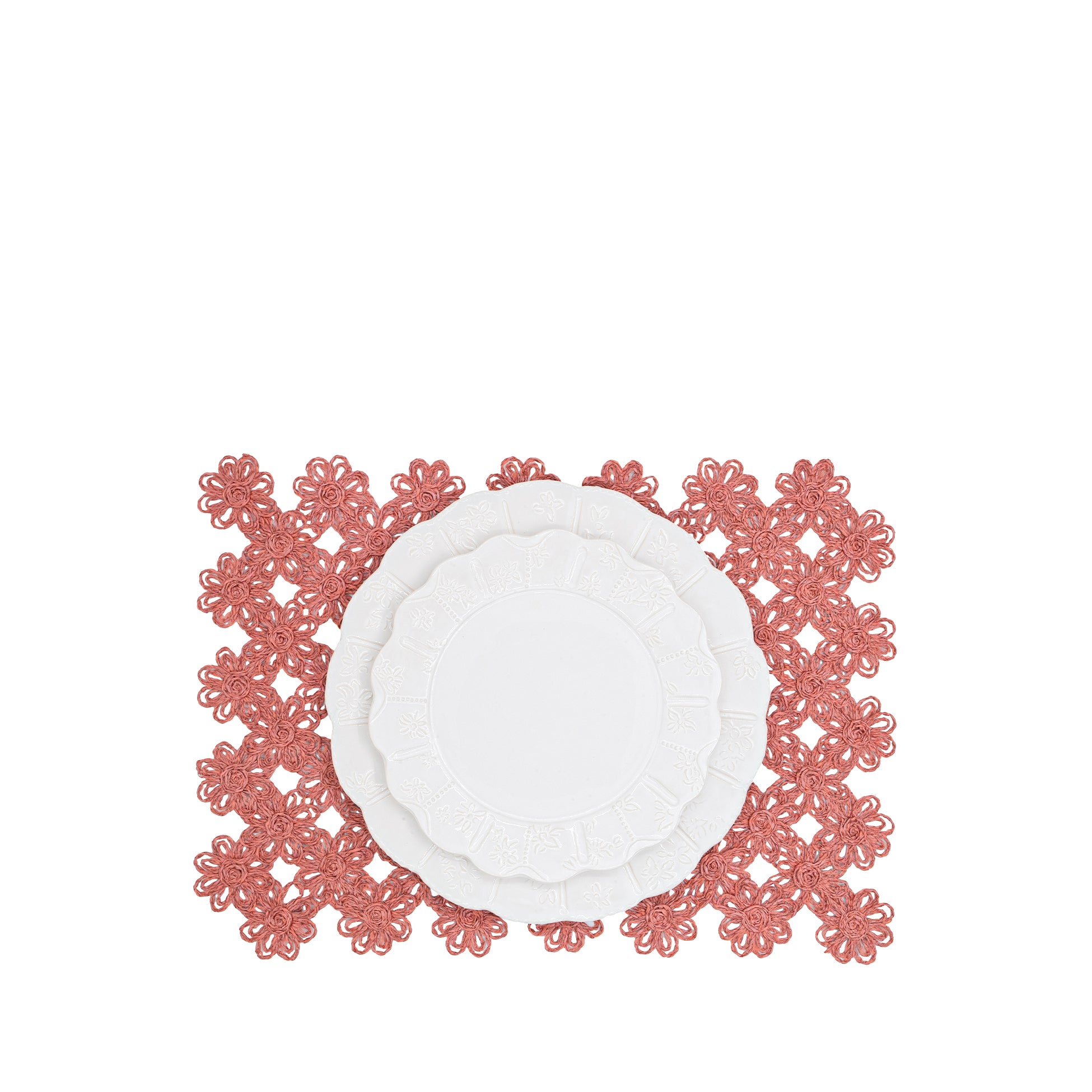 'Flora' Handwoven Flower Pink Straw Effect Placemat, 35 x 50cm