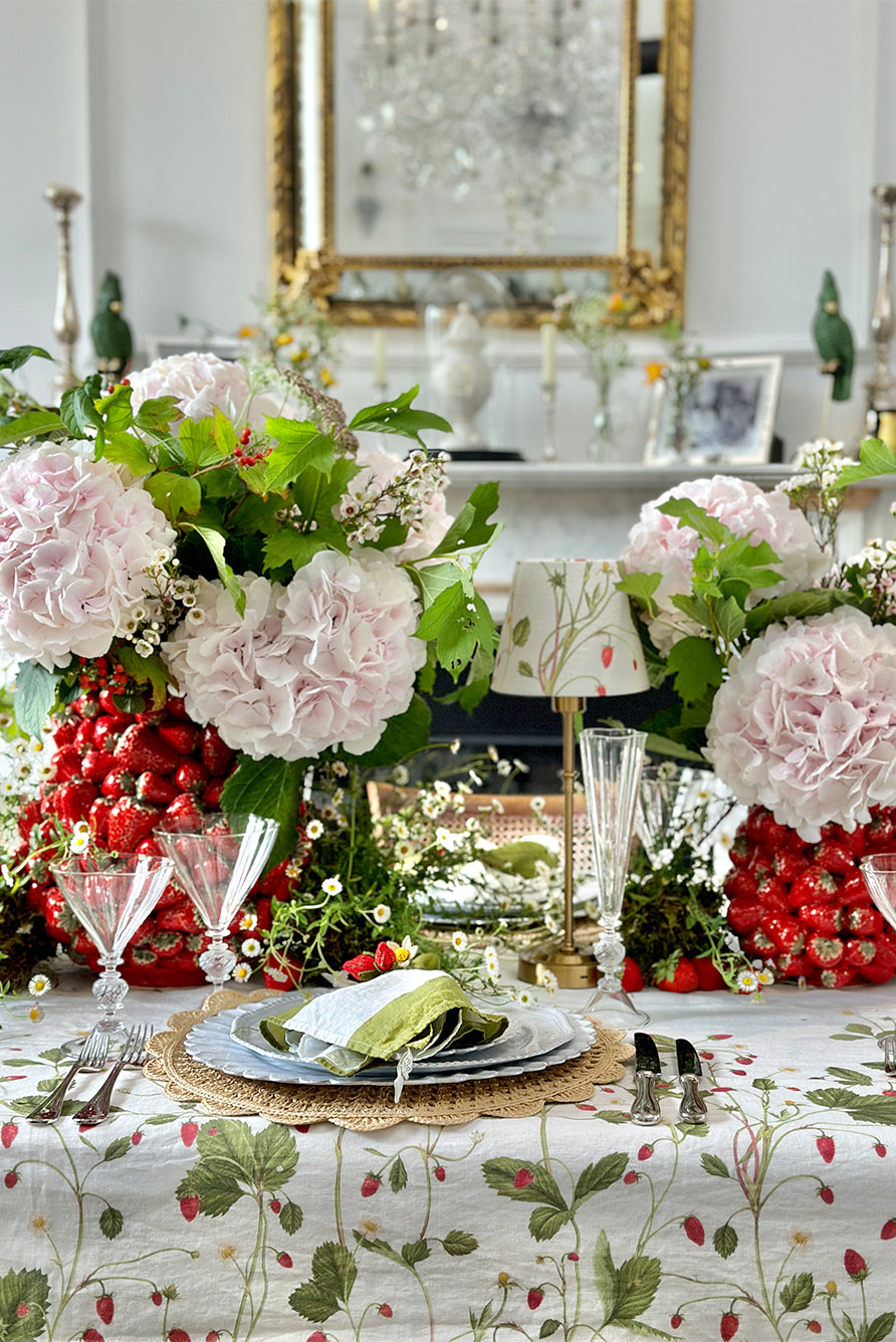 'Fraises des Bois' Linen French Drum Lampshade, 13cm