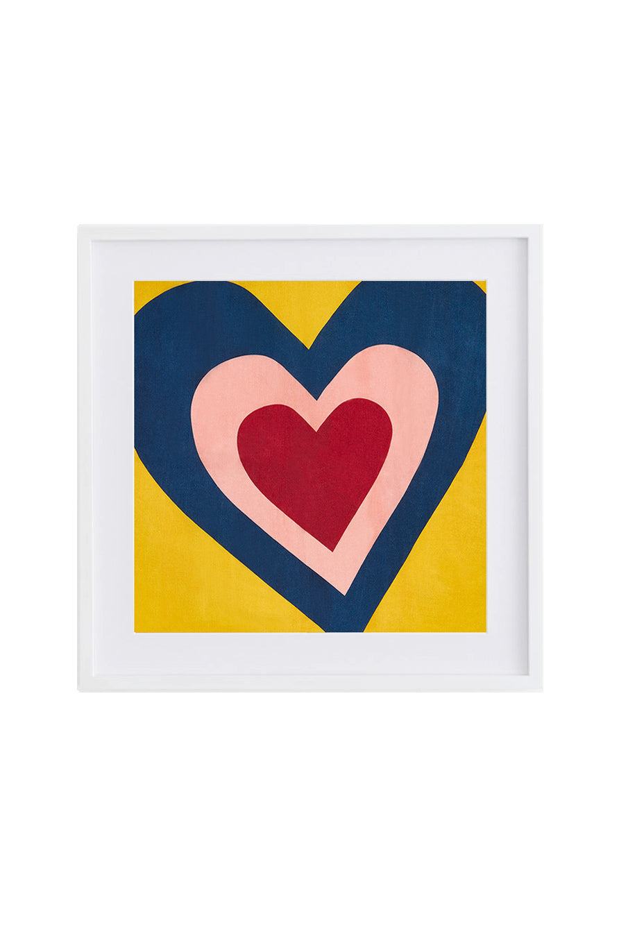 Framed S&B Heart Linen Napkin in Lemon Yellow and Midnight Blue, 52x52cm