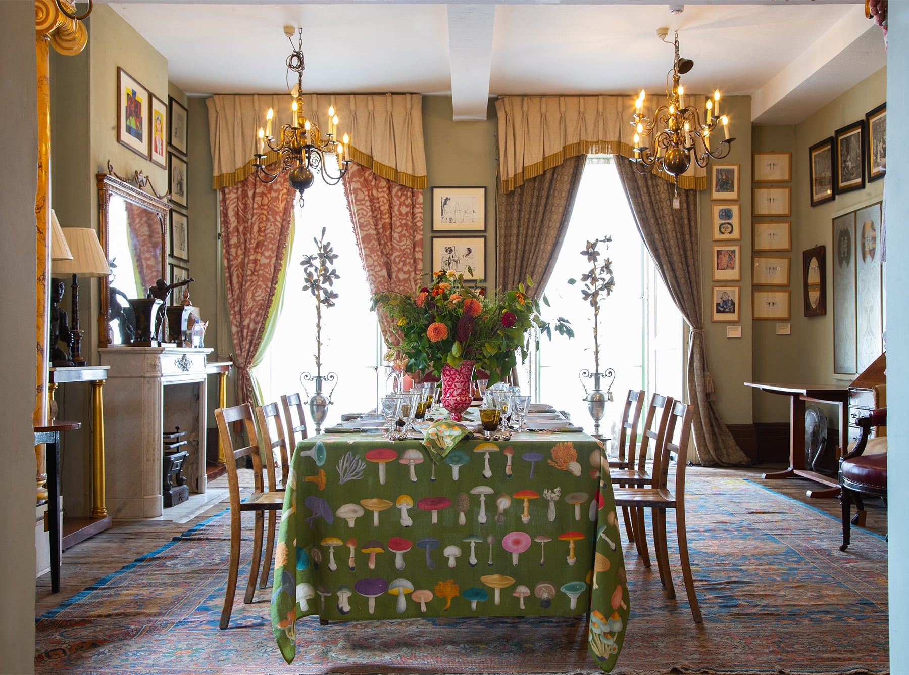 S&B x John Derian Green 'Fungi' Linen Napkin, 50x50cm