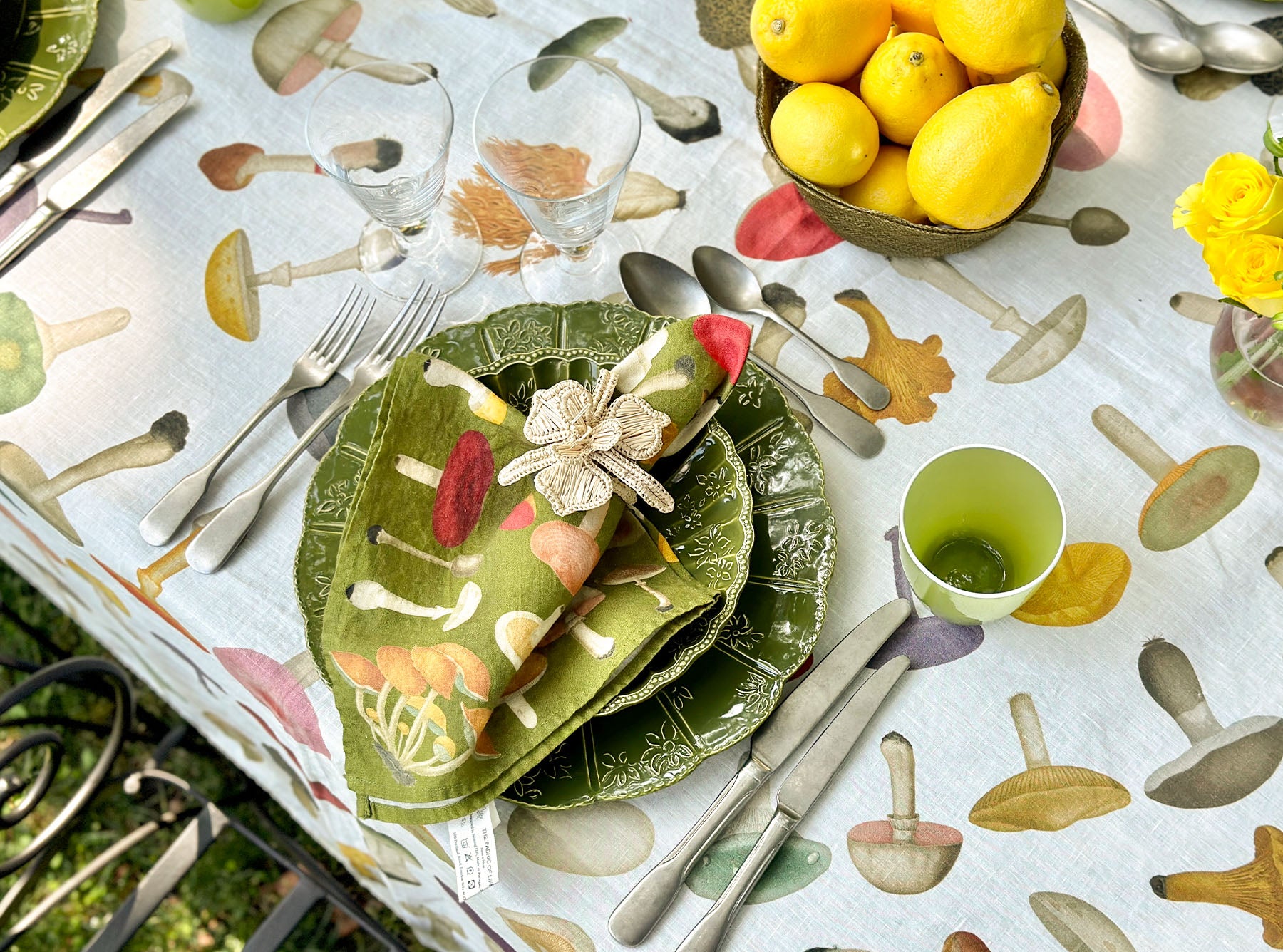 S&B x John Derian Green 'Fungi' Linen Napkin, 50x50cm