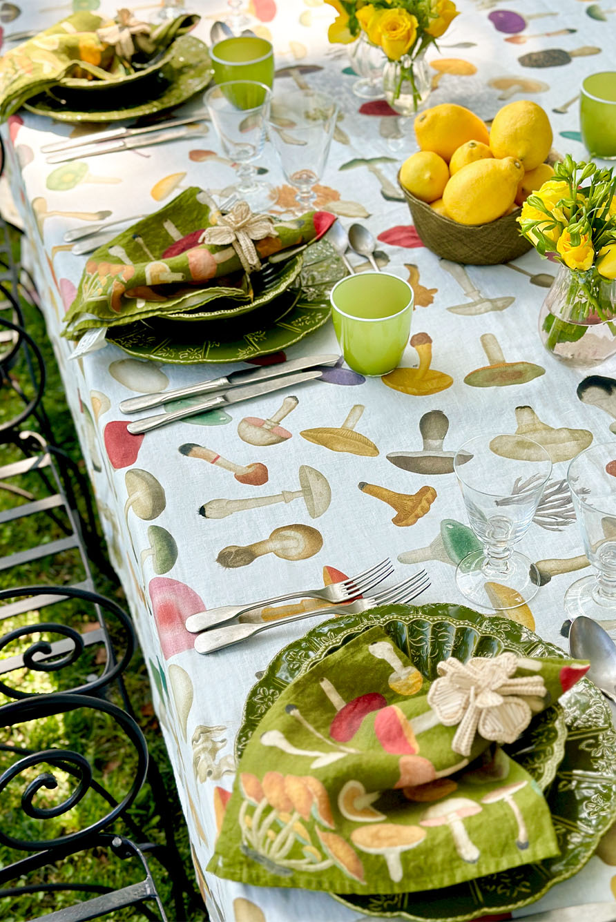 S&B x John Derian Green 'Fungi' Linen Napkin, 50x50cm