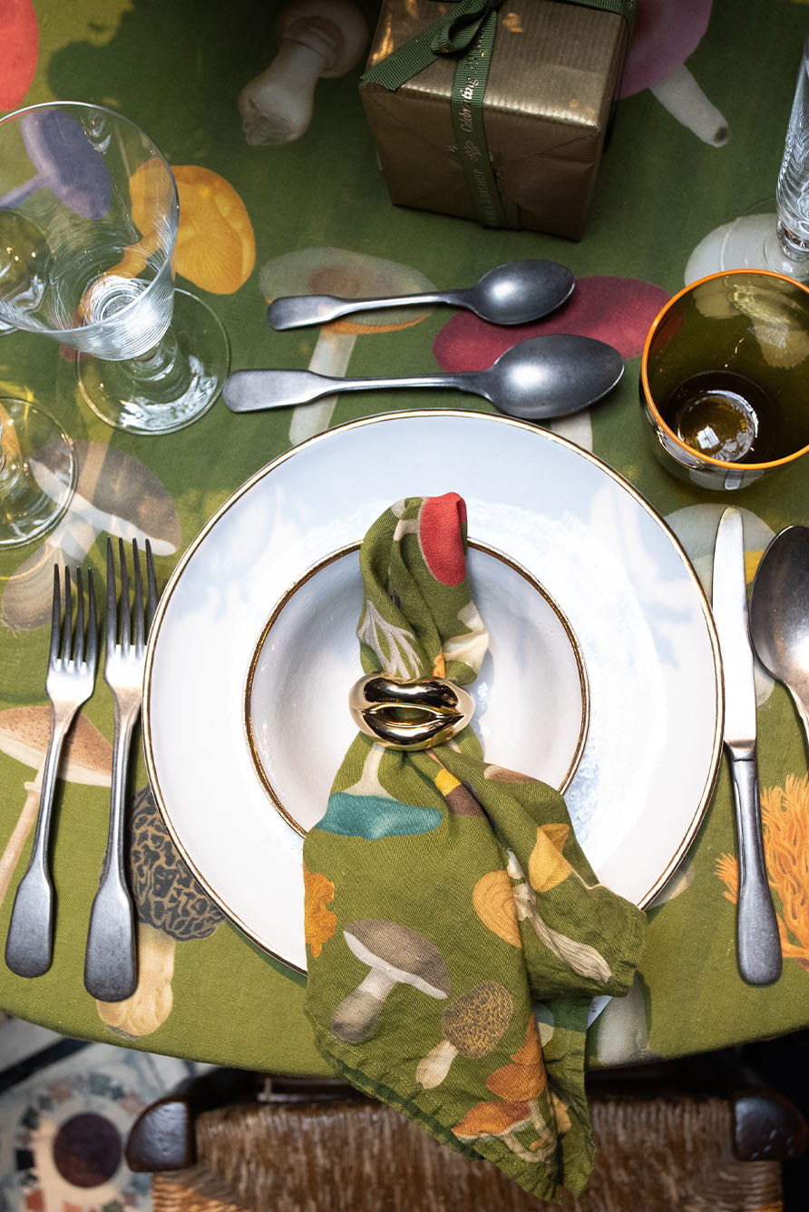 S&B x John Derian 'Green Fungi' Round Linen Tablecloth, 260cm