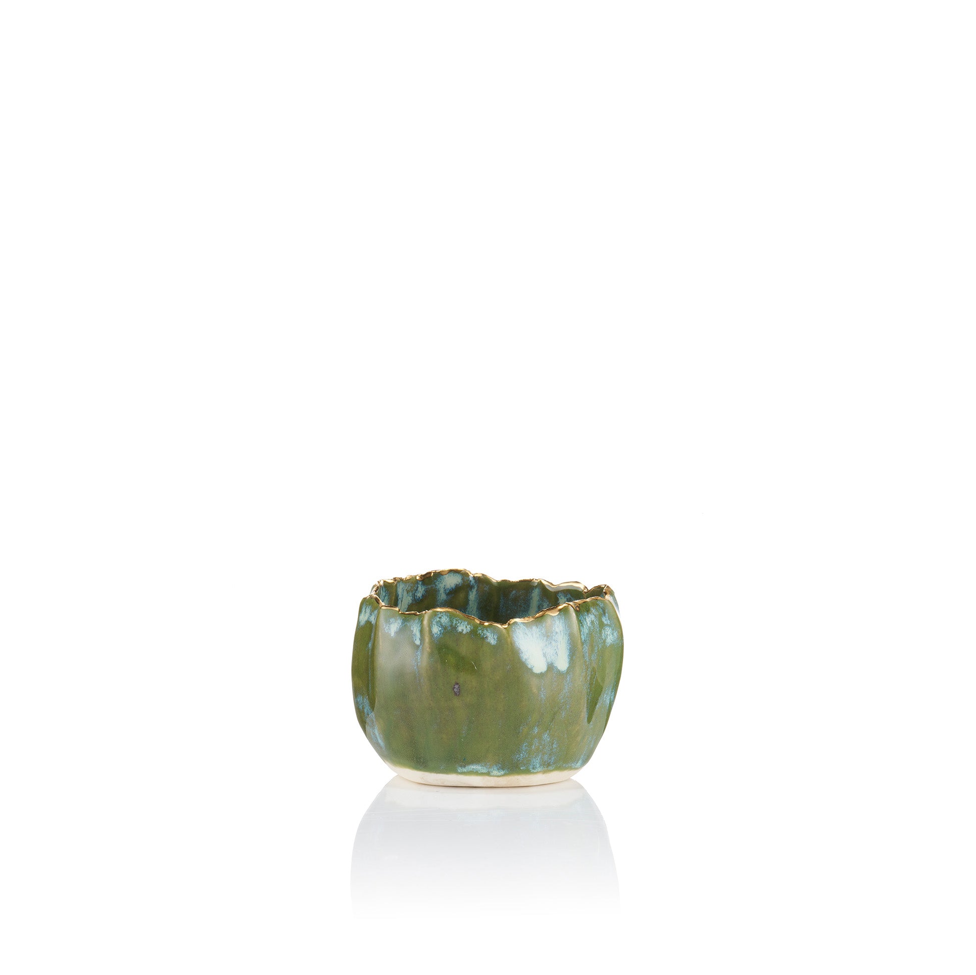 Gold Rim Green Pinch Pot, 7cm