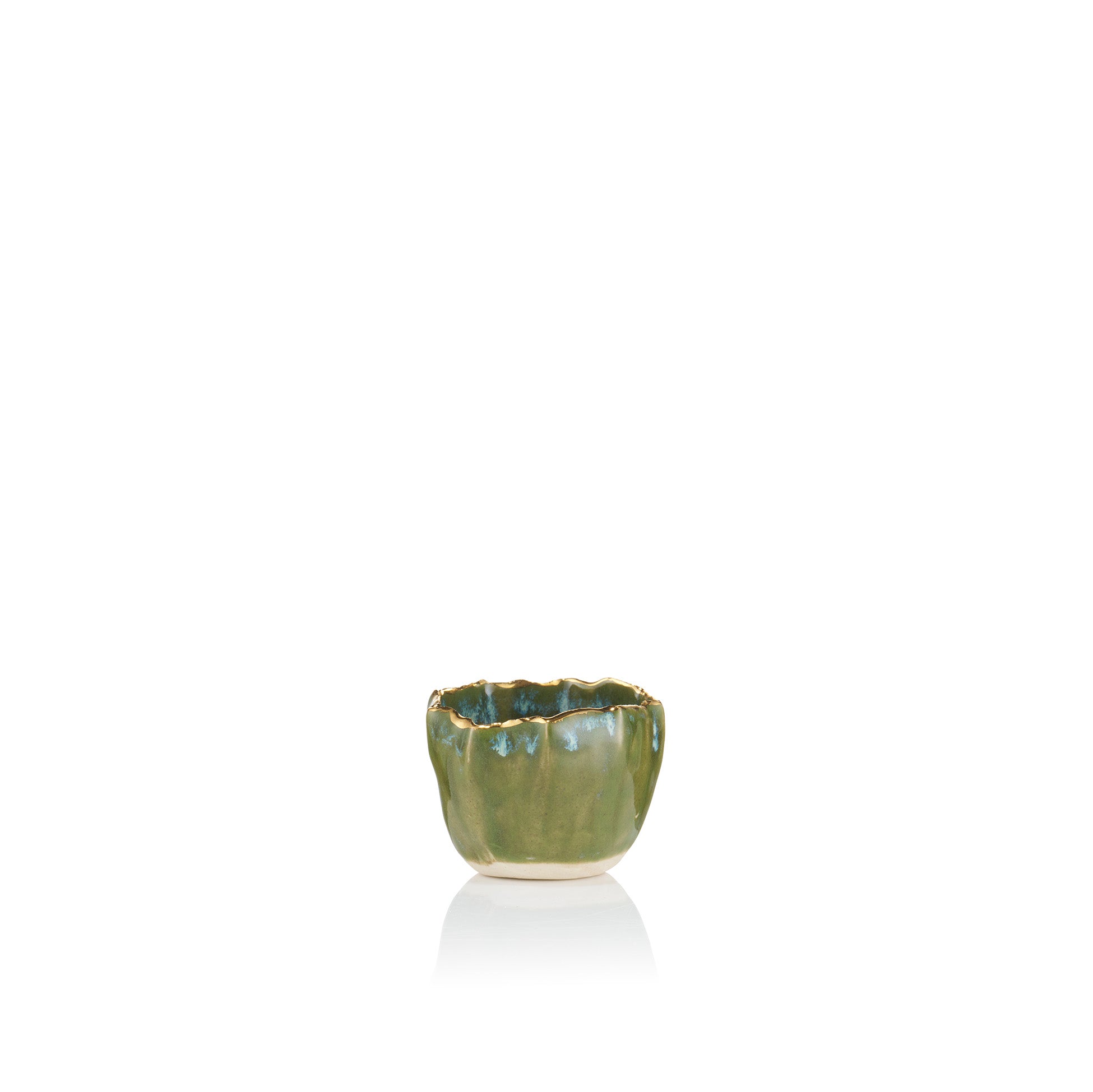 Gold Rim Green Pinch Pot, 5cm