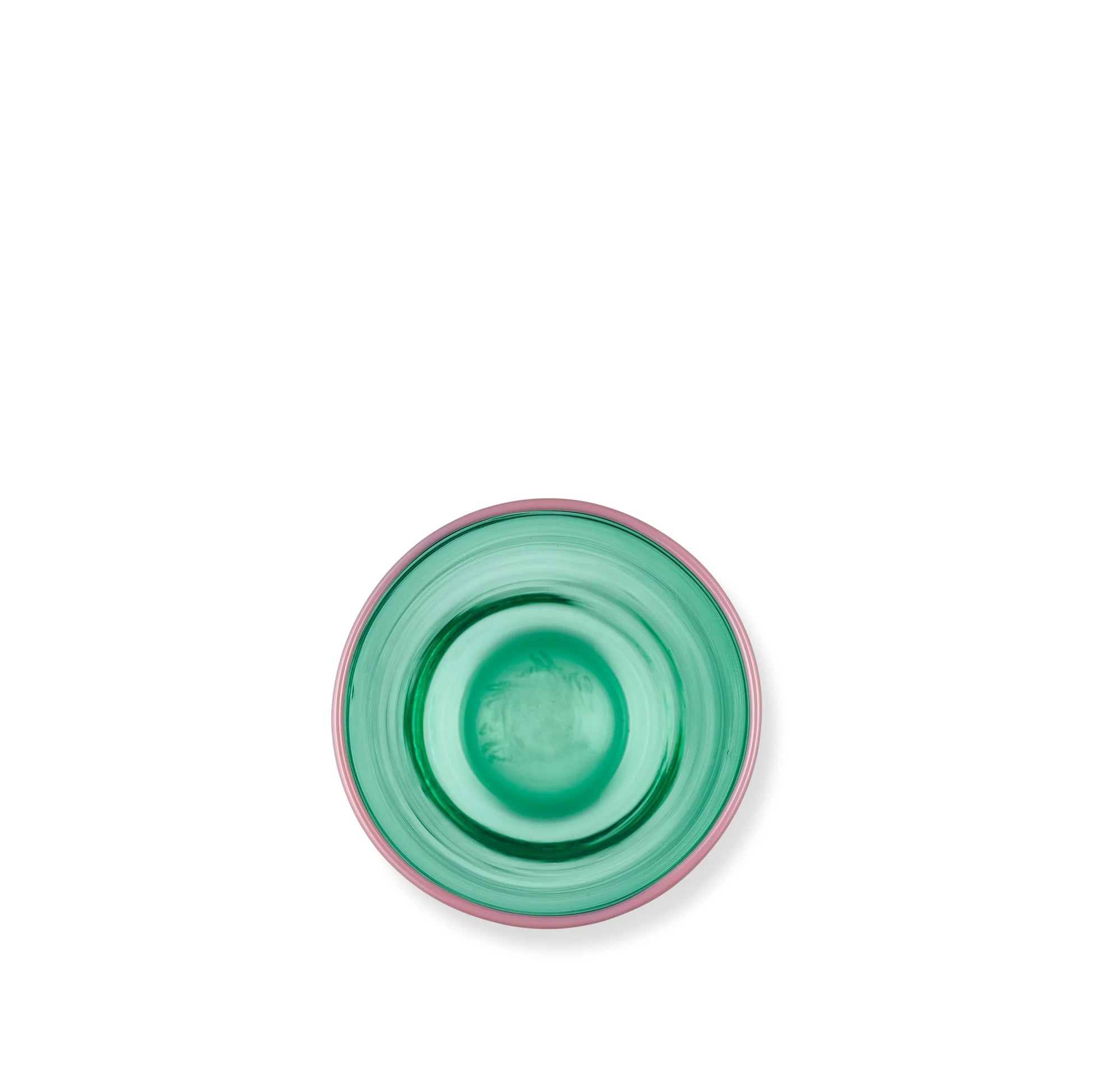 Handblown Bumba Glass Tumbler in Emerald Green with Pink Rim, 30cl