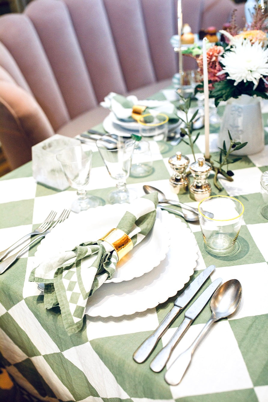 'Green Check' Summerill & Bishop x Claridge's Linen Tablecloth
