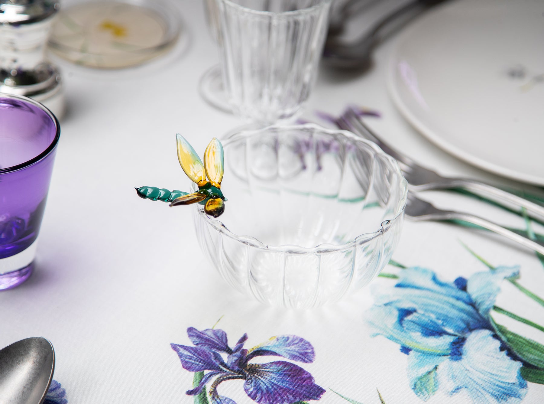 S&B Exclusive Handblown Glass Dragonfly Bowl in Green & Yellow