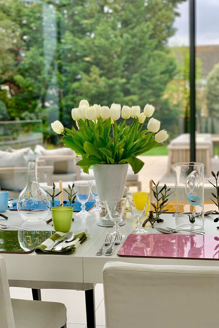 Falling Flower Cork-Backed Placemat in Avocado Green, 29 x 38cm