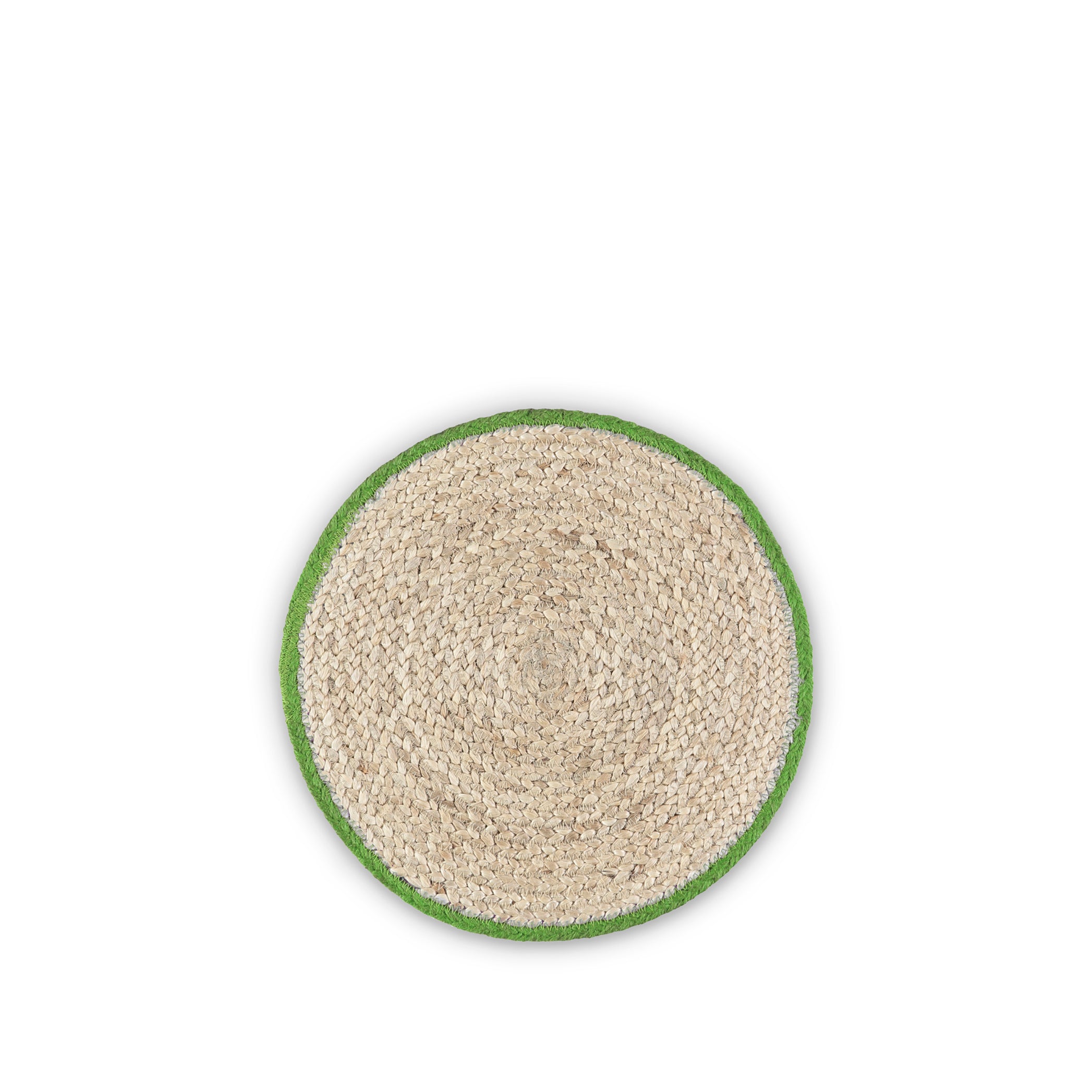 Jute Placemats with Green Border in Basket, Set of Six