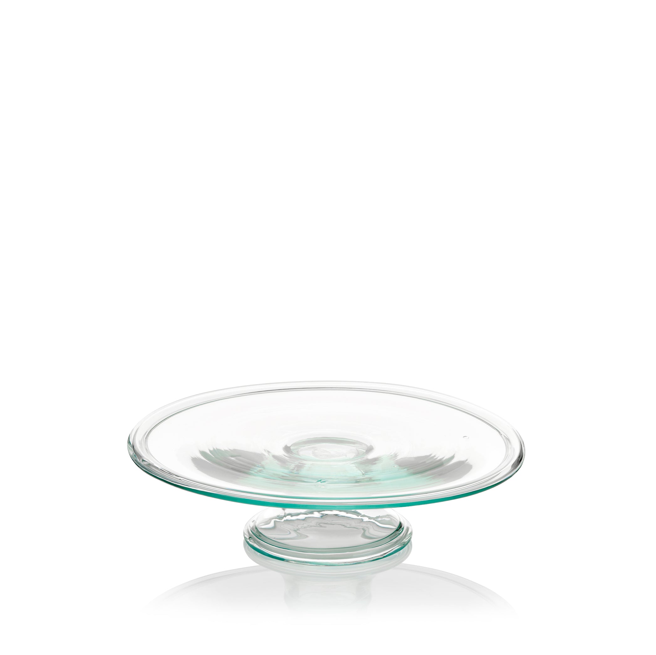 Handblown Recycled Glass Cake Stand in Clear Glass, 24cm