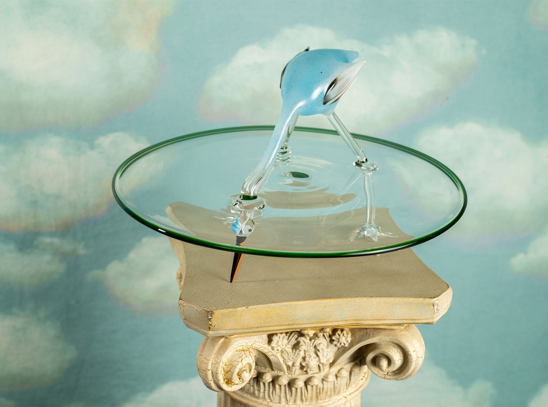 Handblown Glass Stork Cake Stand, 30cm