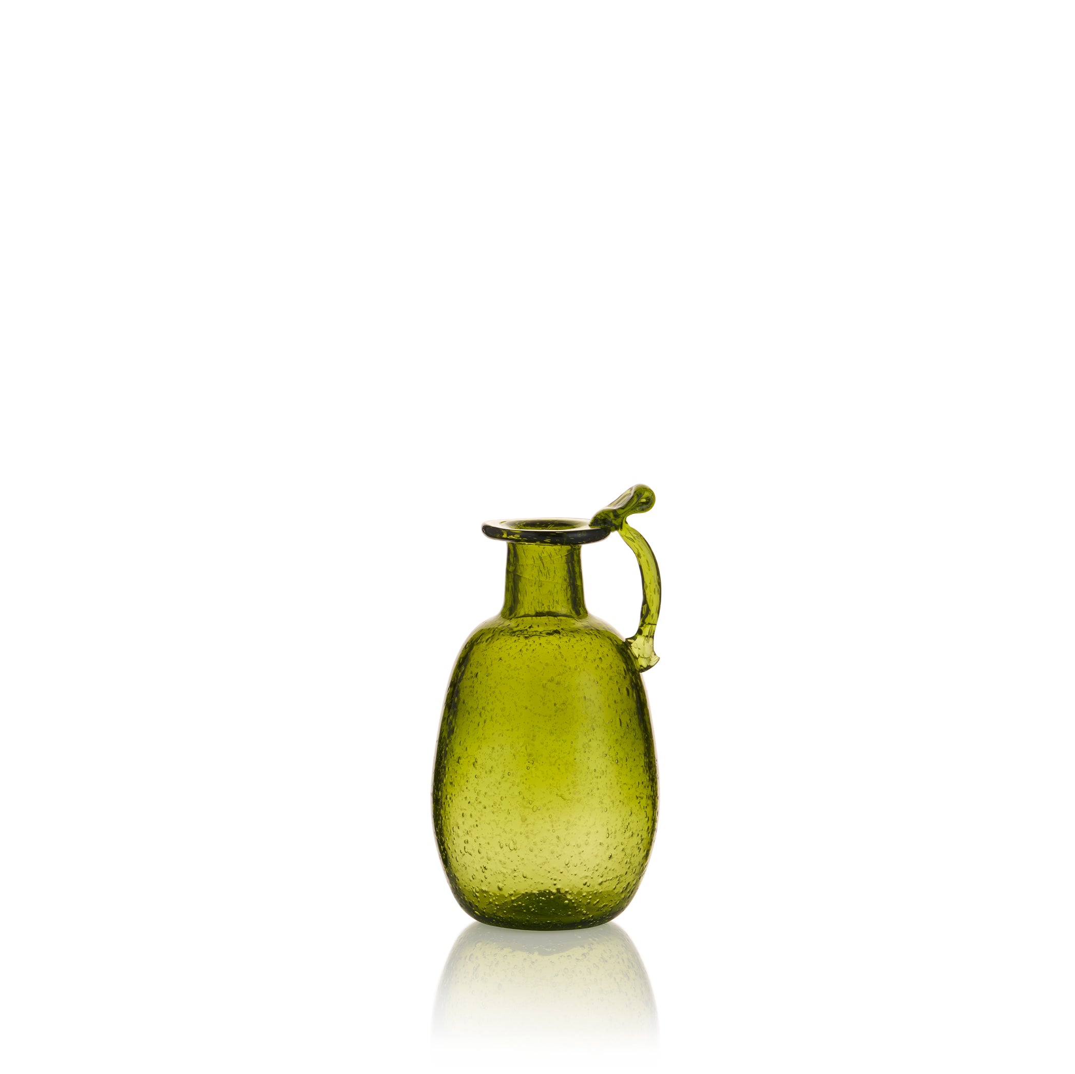 Handblown Glass Amour Vase with Handle in Olive Green, 12cm