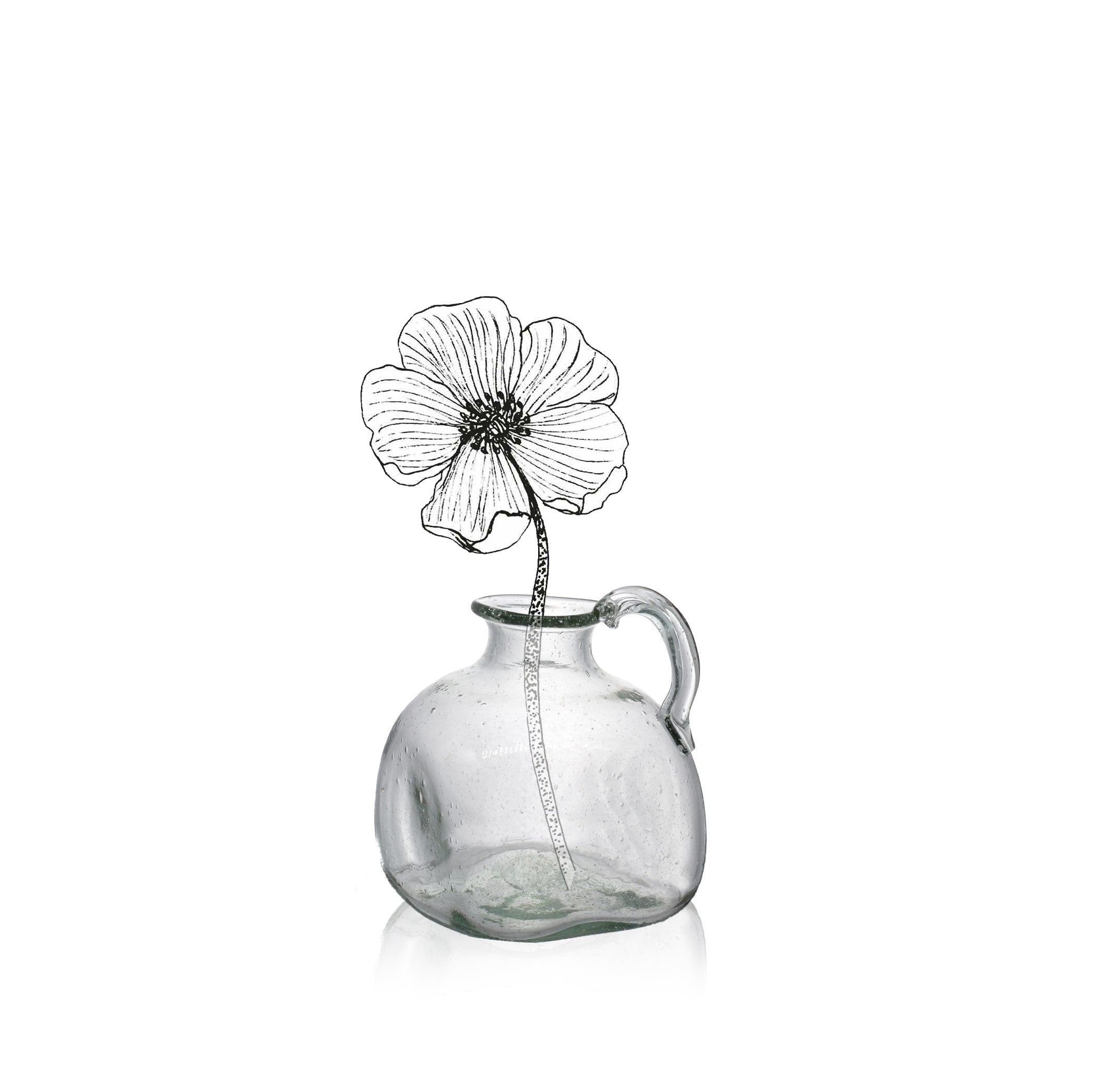 Handblown Glass Square Vase with Handle in Clear, 10cm