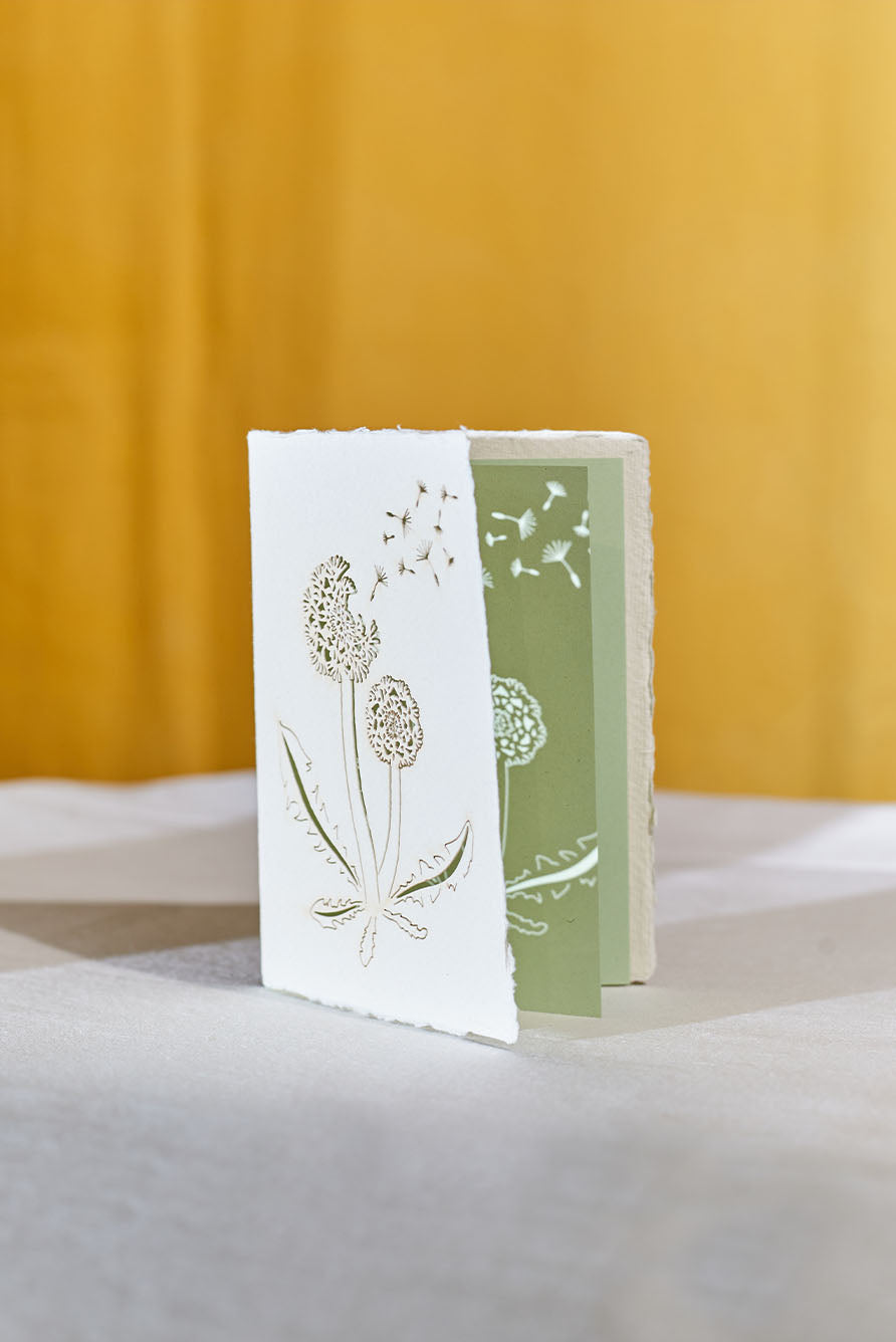Handmade Paper Greeting Card with Dandelion, 15cm x 10cm