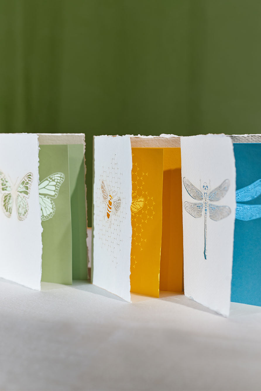 Handmade Paper Greeting Card with Bee, 15cm x 10cm