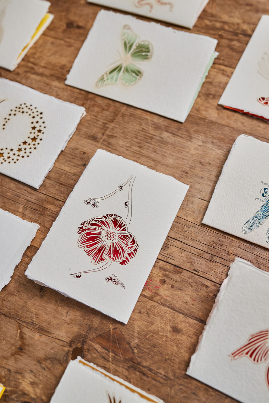 Handmade Paper Greeting Card with Blossom, 15cm x 10cm