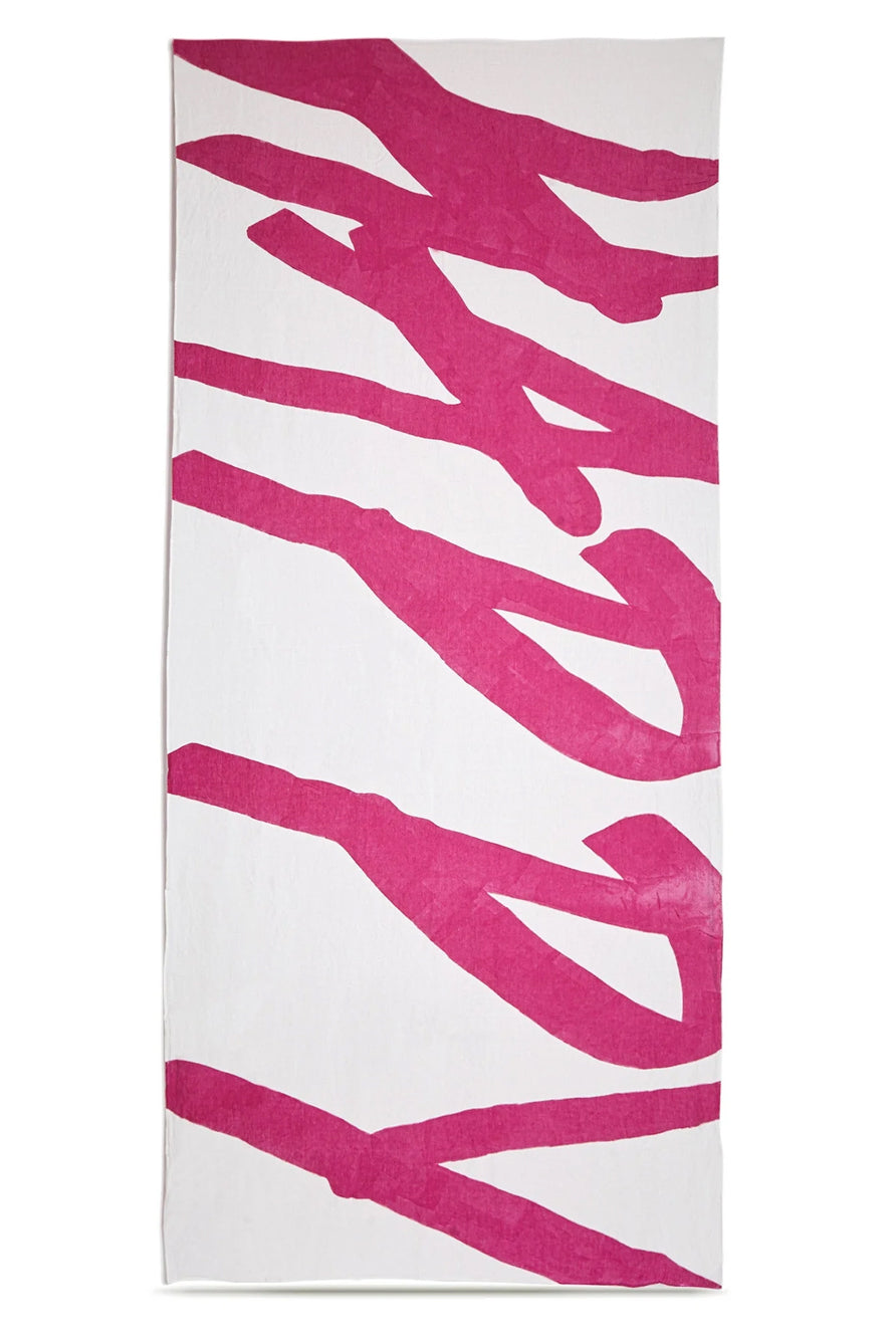 'Happy' Word Linen Tablecloth in Fuchsia Pink