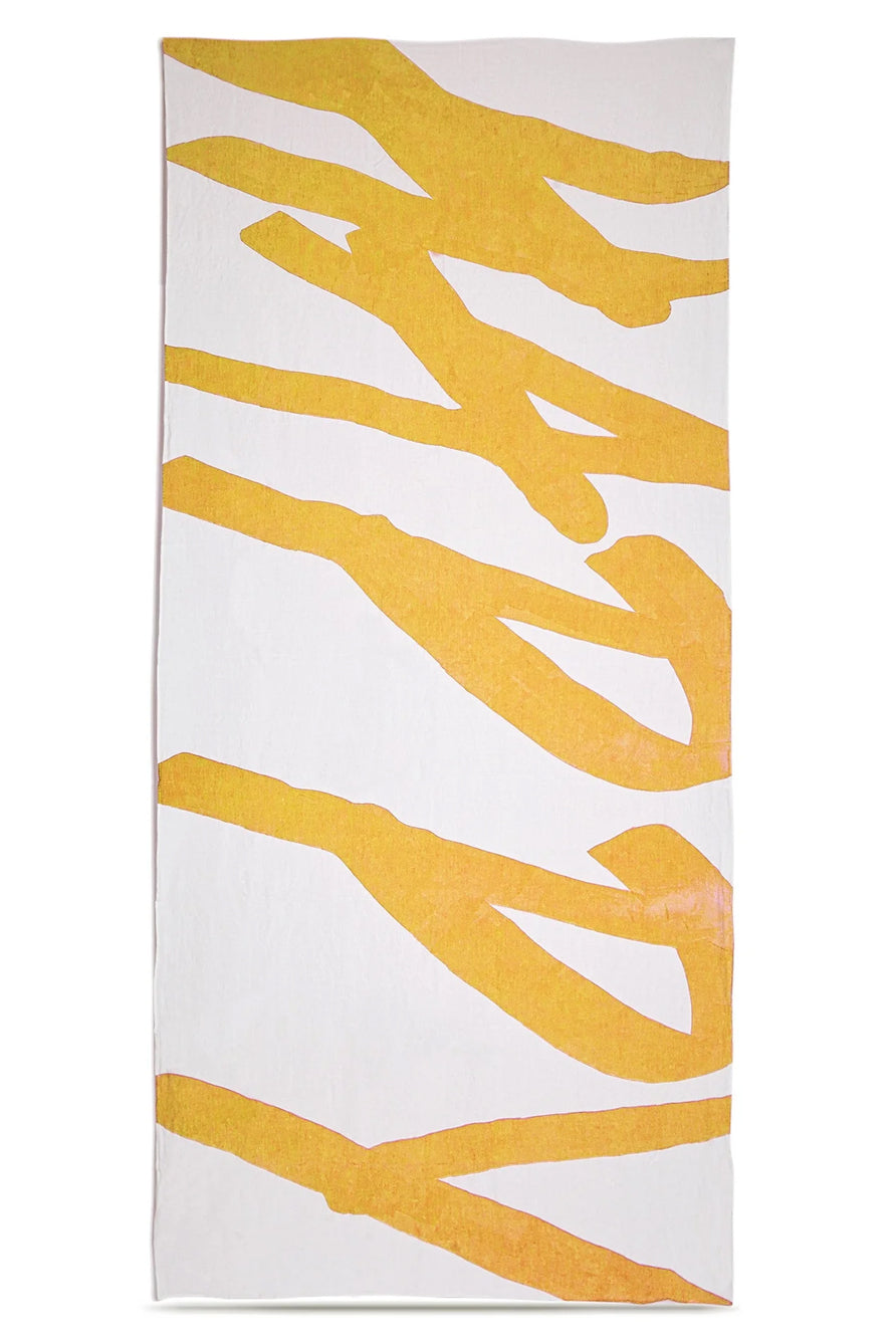 'Happy' Word Linen Tablecloth in Lemon Yellow