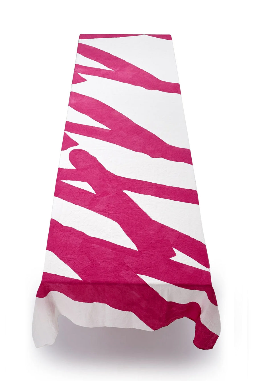 'Happy' Word Linen Tablecloth in Fuchsia Pink