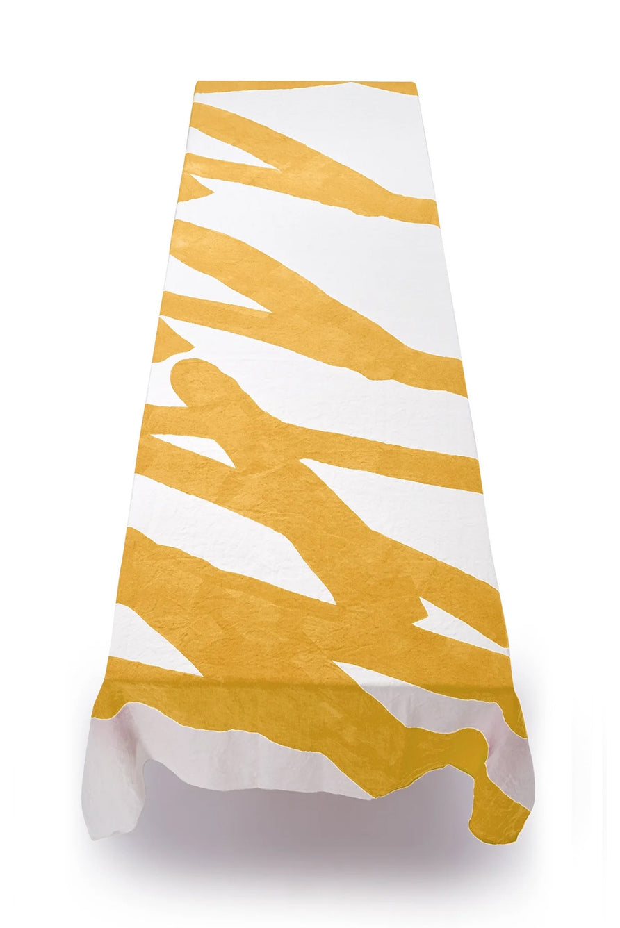 'Happy' Word Linen Tablecloth in Lemon Yellow