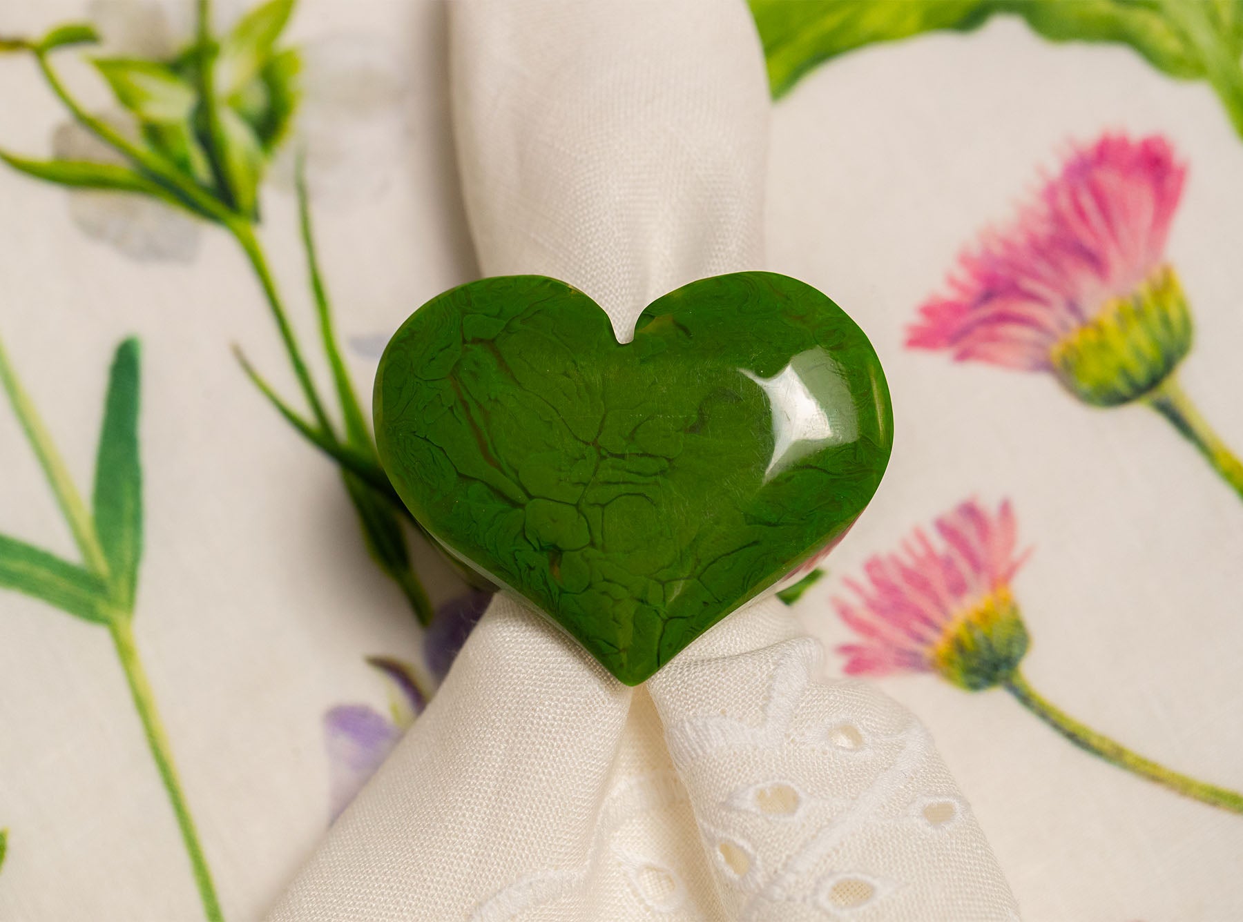 S&B Heart Avocado Green Resin Napkin Ring