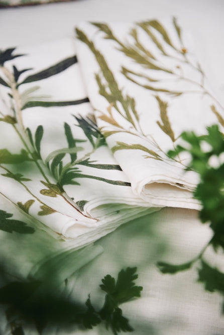 Set of Four 'Gastronomic' Herb Linen Napkins, 50x50cm