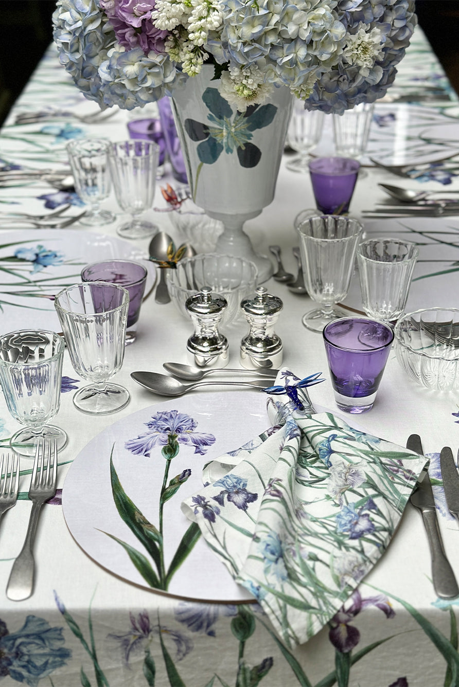 Iris Round Cork-backed Placemat in Purple and Periwinkle, 34cm