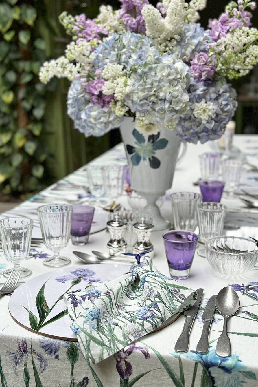 Iris Round Cork-backed Placemat in Purple and Periwinkle, 34cm