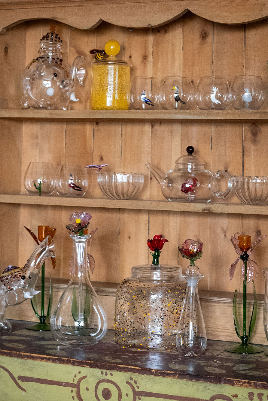 Pansy Flower Glass Oil Bottle, 27cm