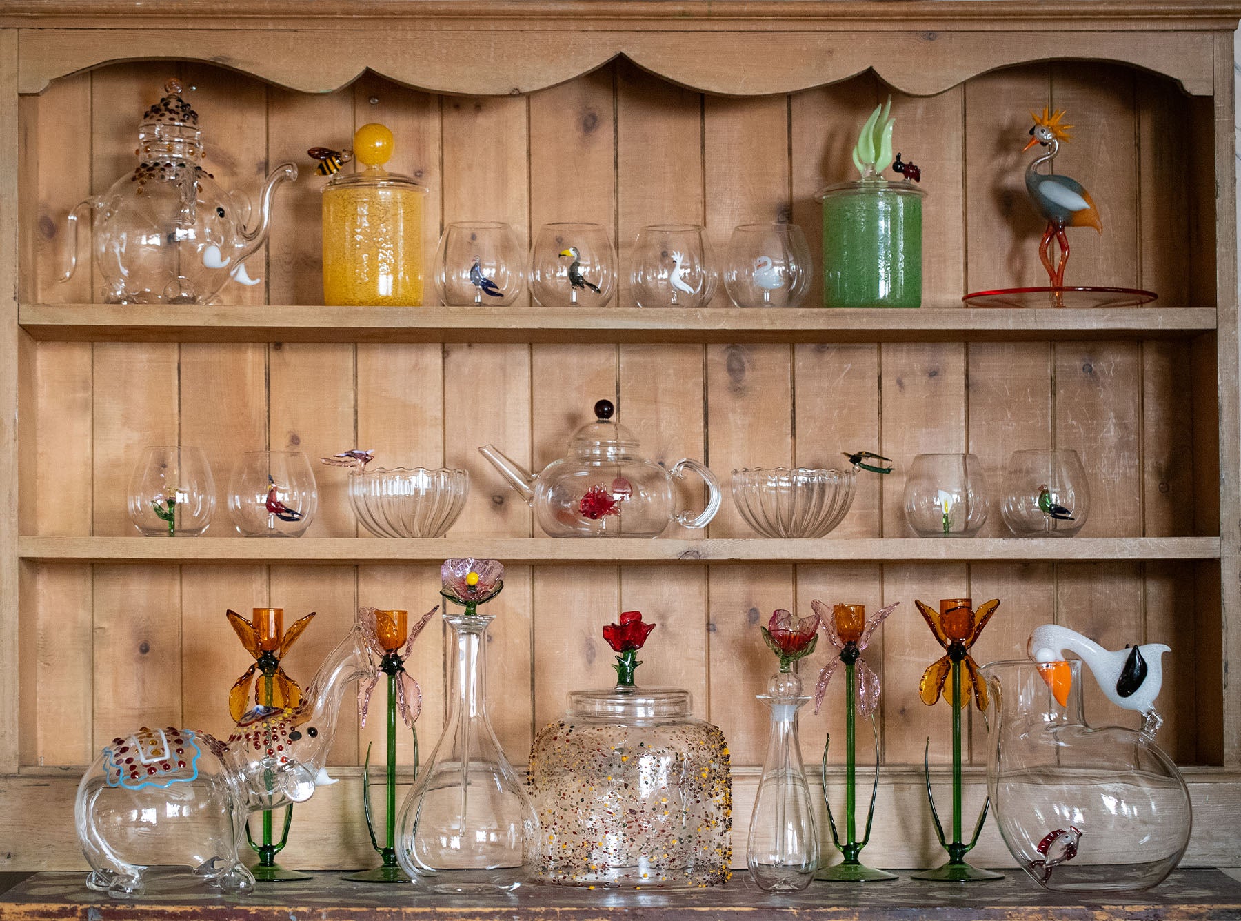 Pansy Flower Glass Oil Bottle, 27cm